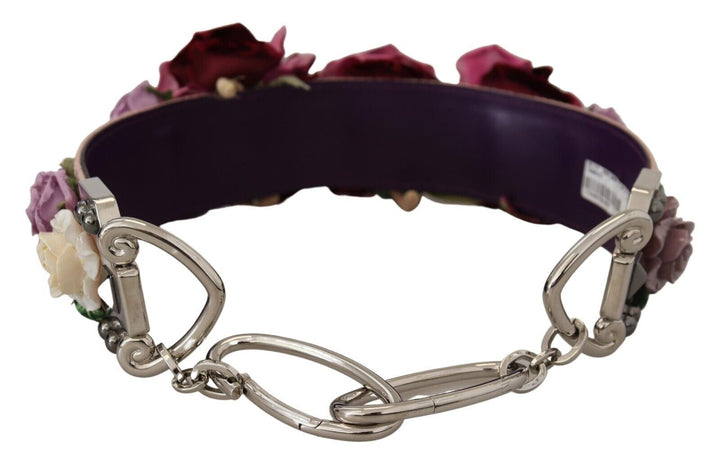 Dolce & Gabbana Beige Floral Leather Shoulder Strap Accessory