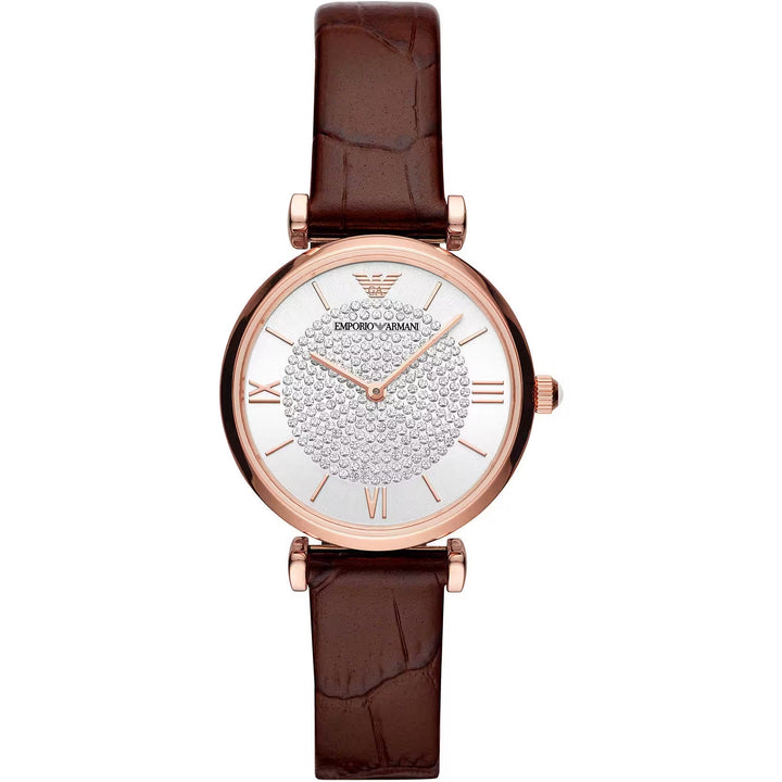 Emporio Armani Elegant Bordeaux Leather Watch for Ladies
