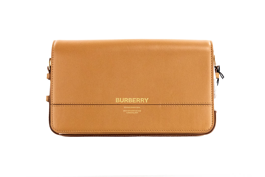 Burberry Grace Small Nutmeg Smooth Leather Flap Crossbody Clutch Handbag Purse