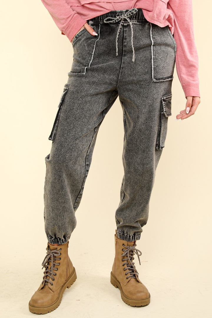 VERY J – Verwaschene Jogger-Cargo-Jeans mit Kordelzug