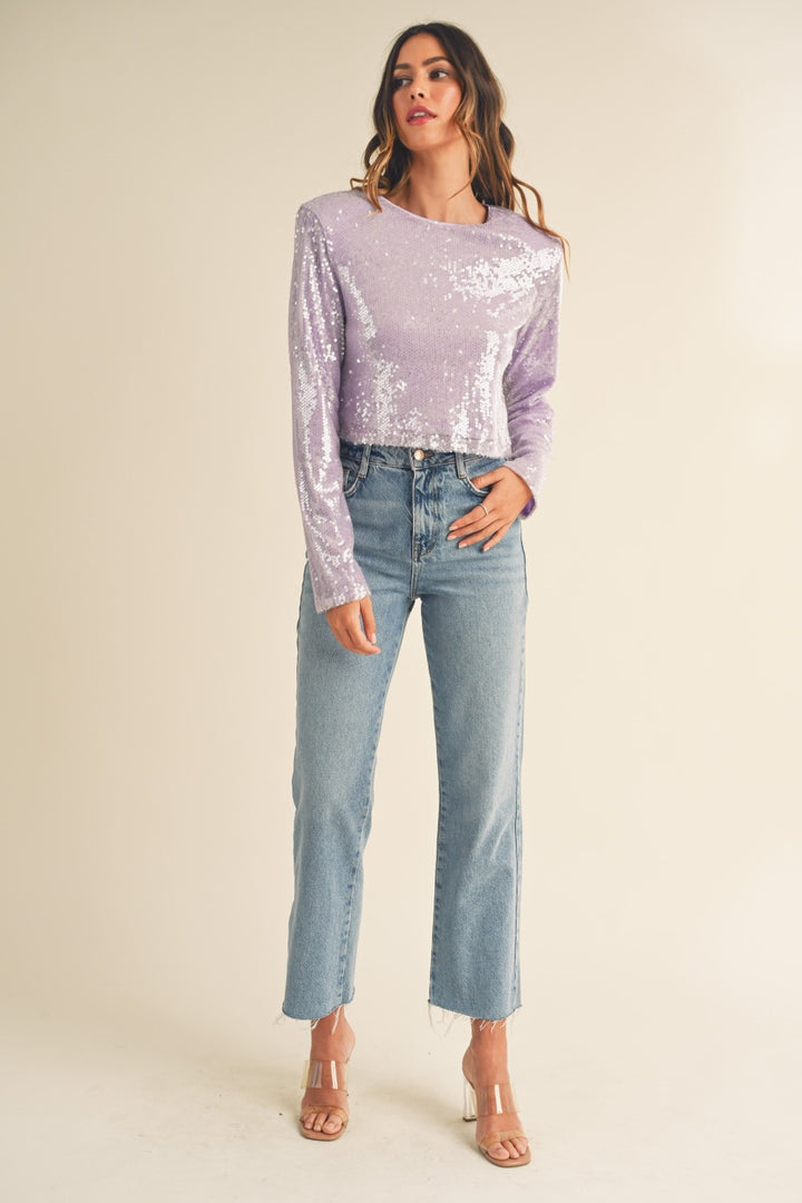 MABLE Crop Top mit Pailletten und Schulterpolstern