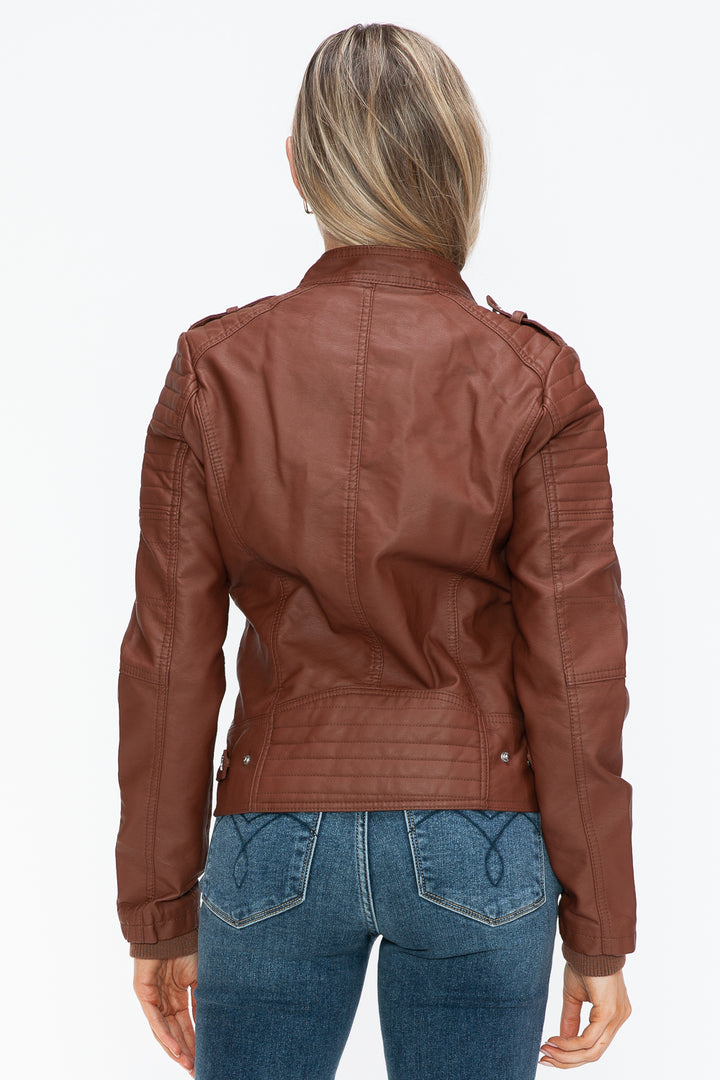 Salvia Ettore PU Leather Biker Jacket with Side Zip Pockets