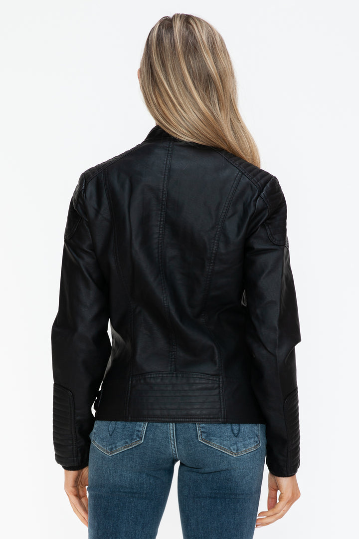 Salvia Ettore Faux Leather Biker Jacket with Side Zip Pockets