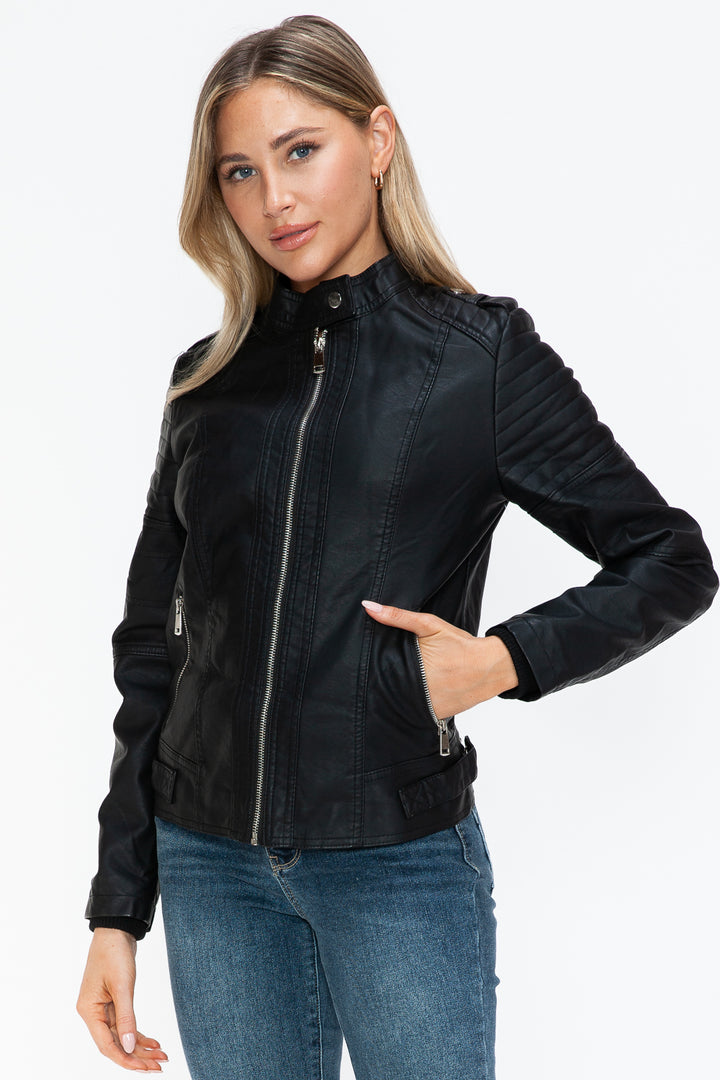 Salvia Ettore PU Leather Biker Jacket with Side Zip Pockets