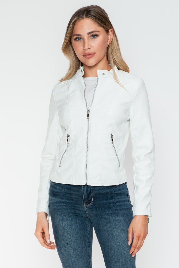 Salvia Ettore PU Leather Zip Up Jacket with Pockets