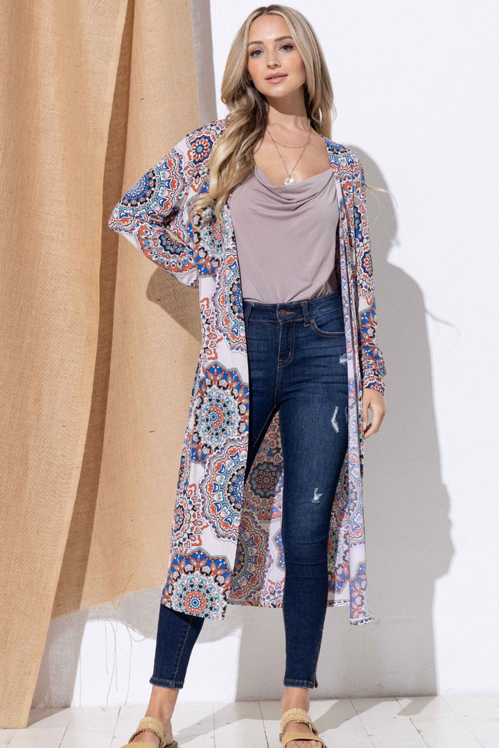 Und das „Why“-Print-Kimono mit offener Vorderseite, langer Cardigan