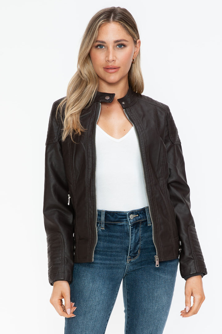 Salvia Ettore Faux Leather Biker Jacket with Side Zip Pockets