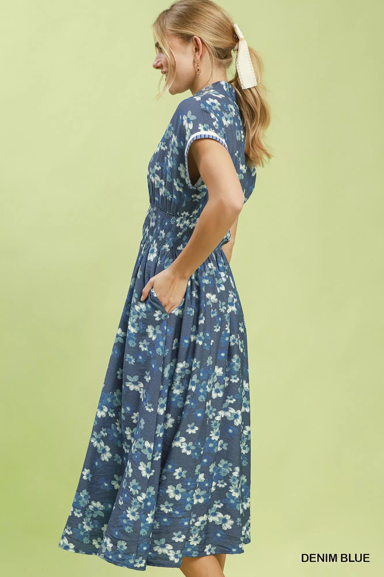 denim henley dress Womens Puff Sleeve Henley Denim Dress Billy T Denim / XL
