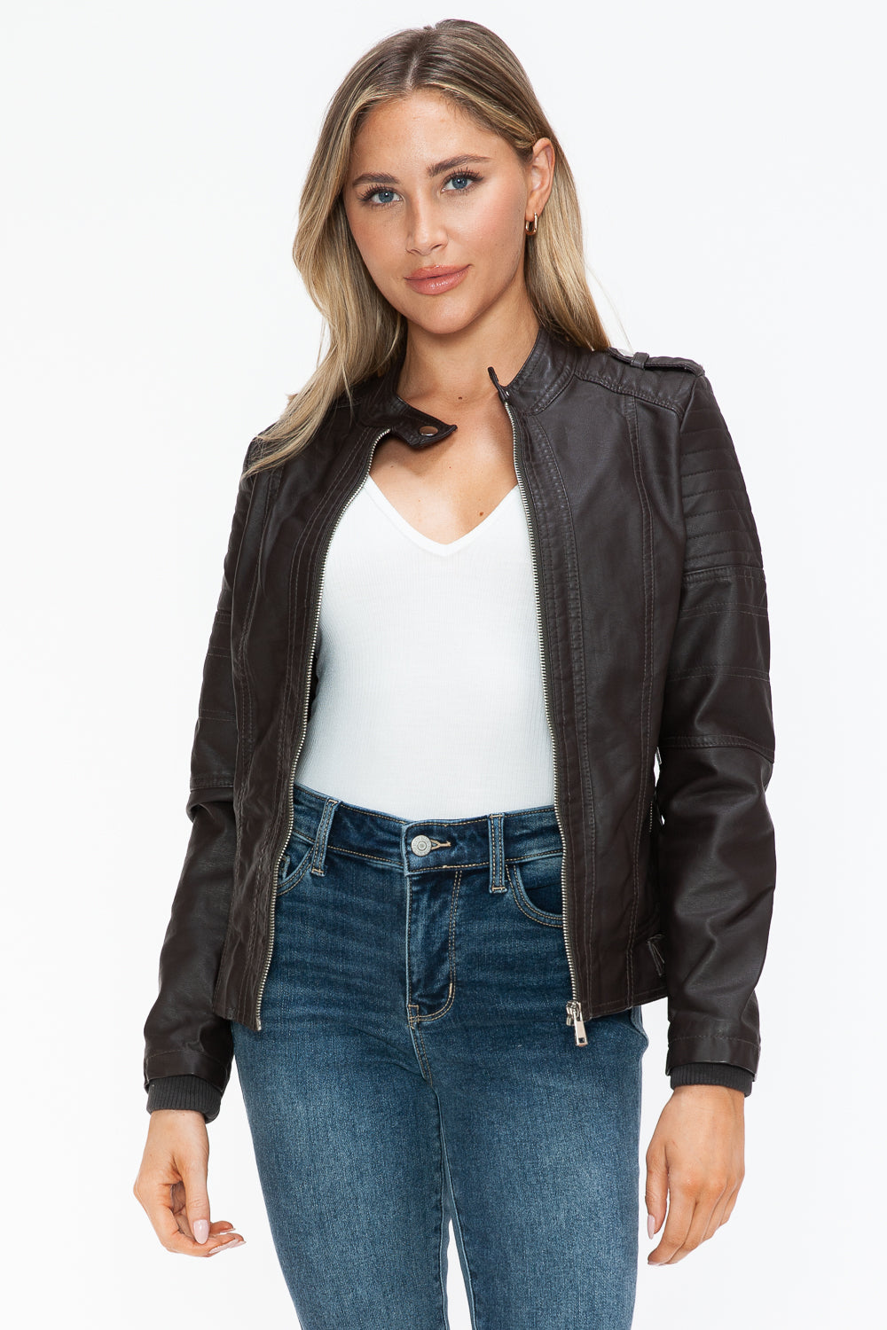 Salvia Ettore PU Leather Biker Jacket with Side Zip Pockets