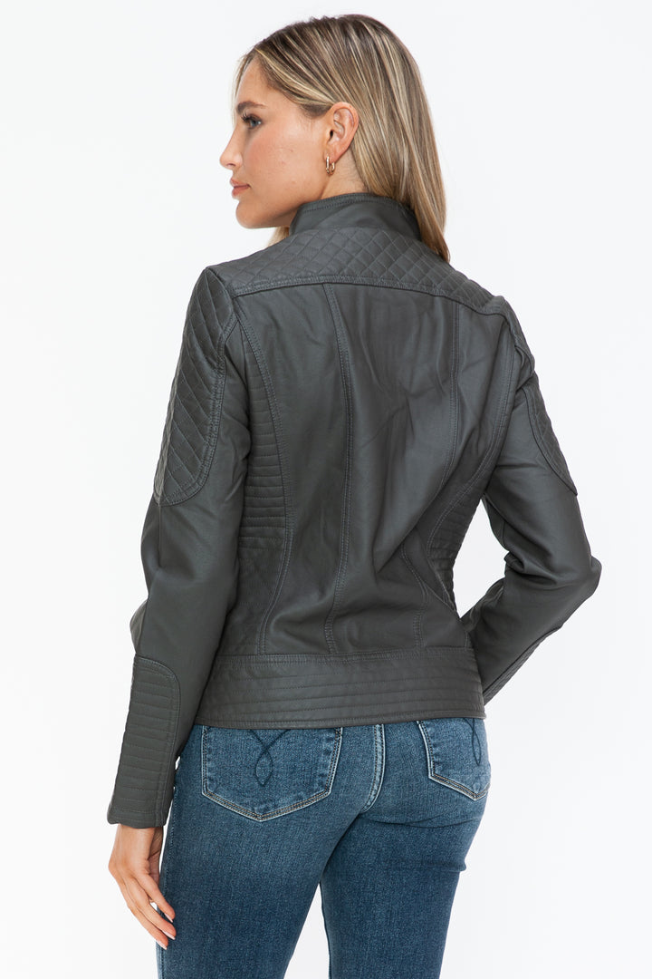 Salvia Ettore Faux Leather Zip Up Mock Neck Jacket