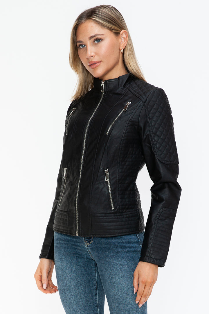 Salvia Ettore Faux Leather Zip Up Mock Neck Jacket