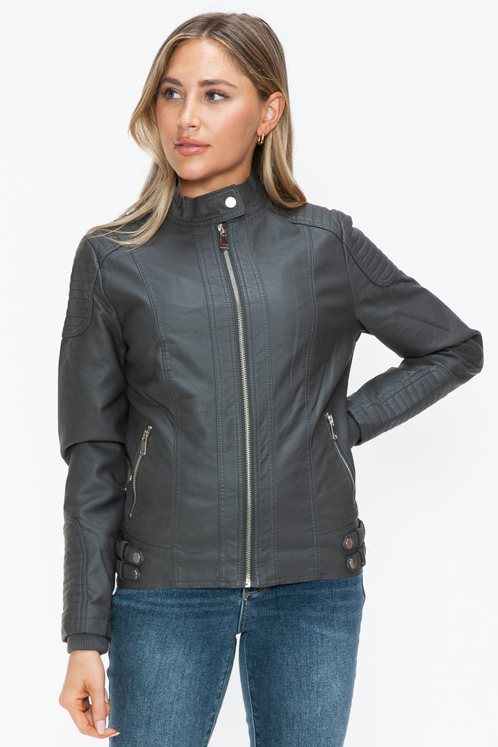 Salvia Ettore Faux Leather Biker Jacket with Side Zip Pockets