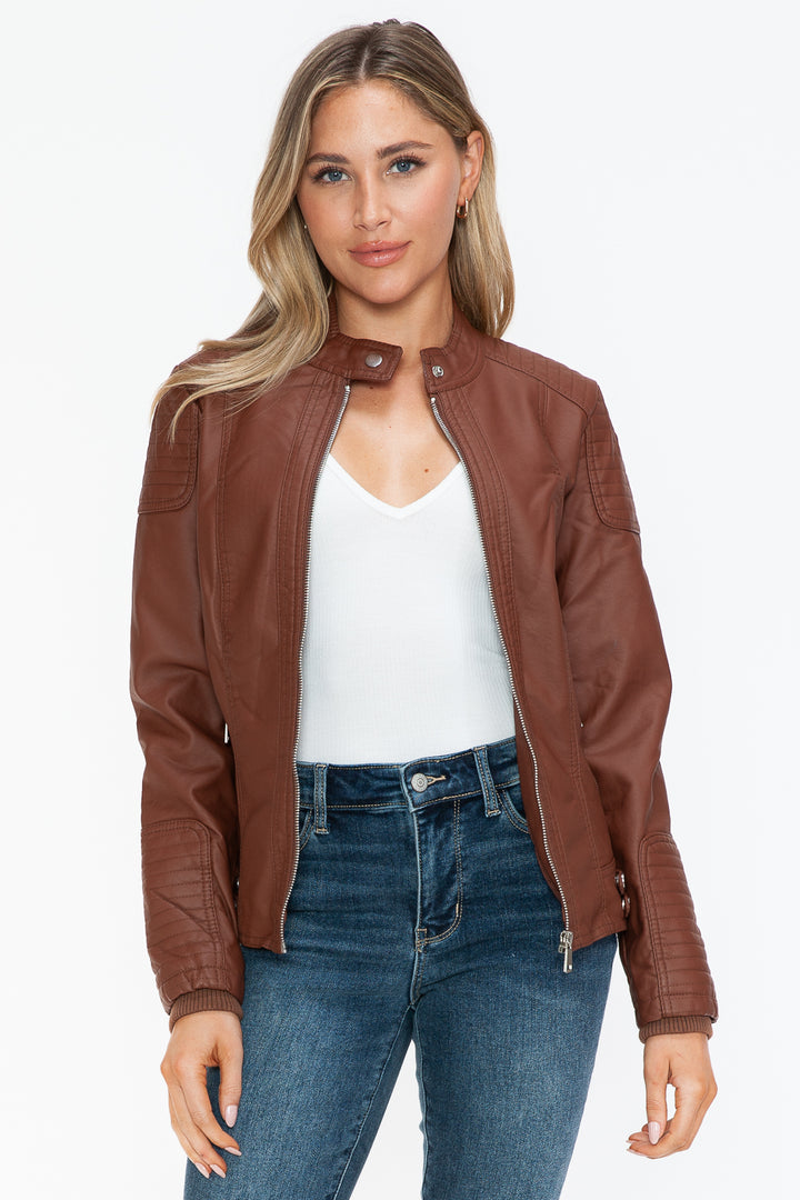 Salvia Ettore Faux Leather Biker Jacket with Side Zip Pockets