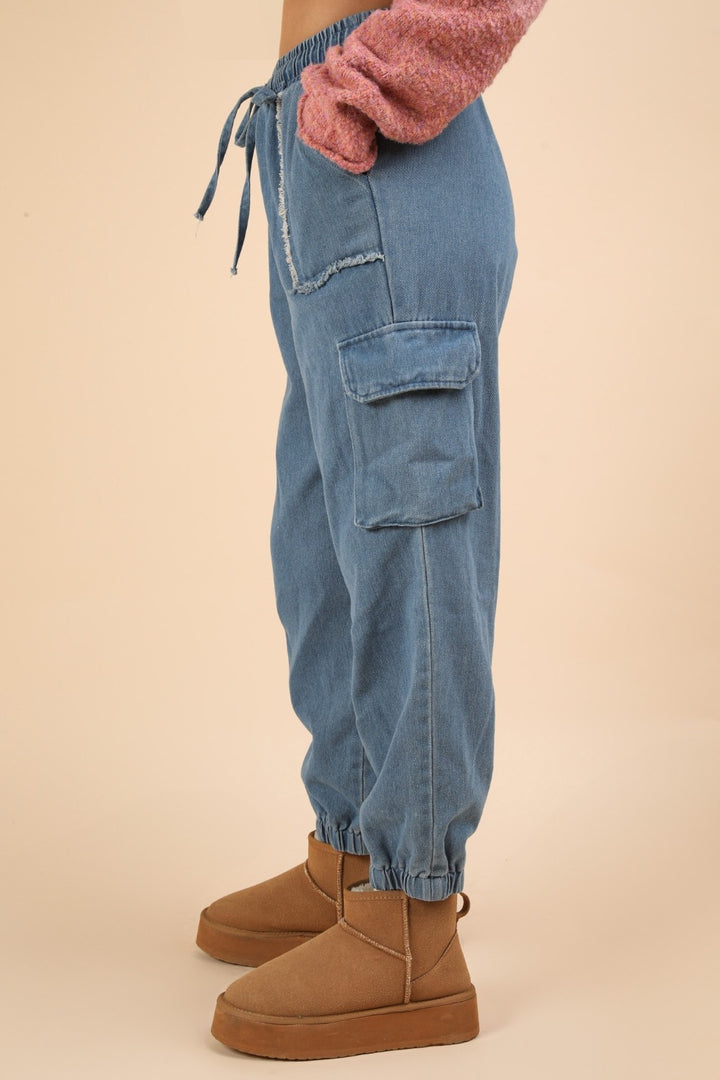 VERY J – Verwaschene Jogger-Cargo-Jeans mit Kordelzug