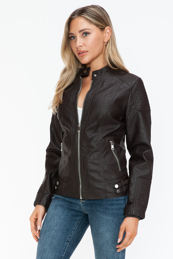 Salvia Ettore Faux Leather Biker Jacket with Side Zip Pockets