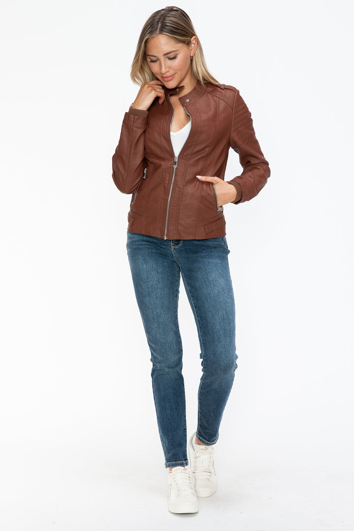 Salvia Ettore PU Leather Biker Jacket with Side Zip Pockets