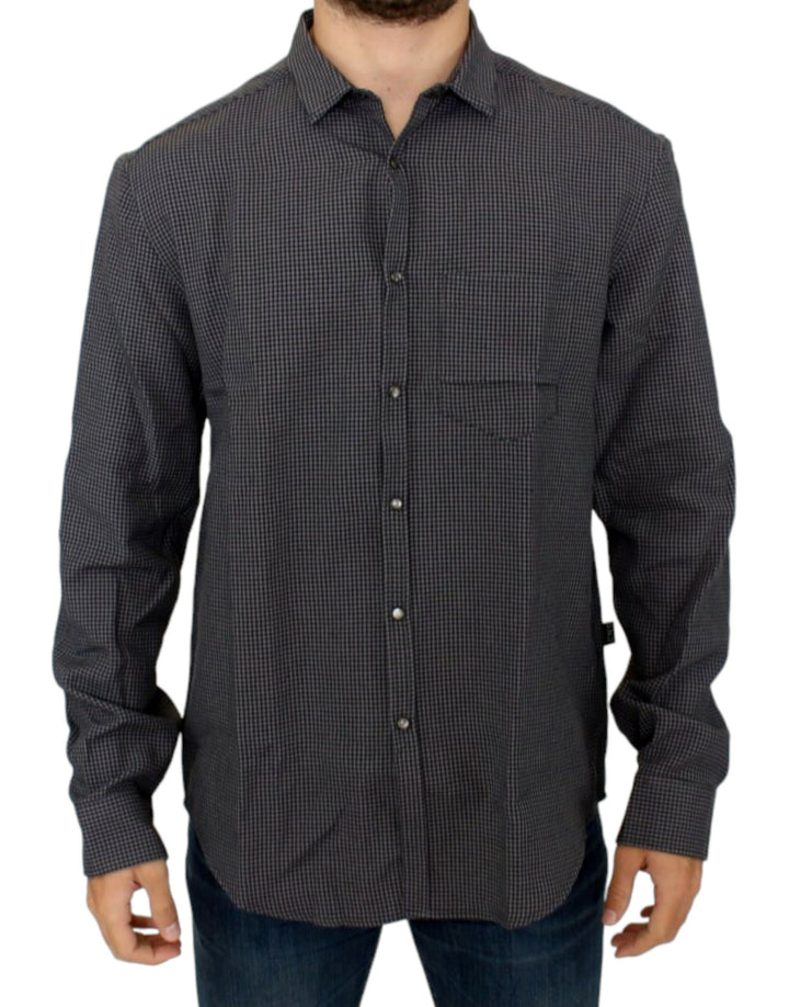 Costume National Chic Gray Checked Casual Linen Blend Shirt