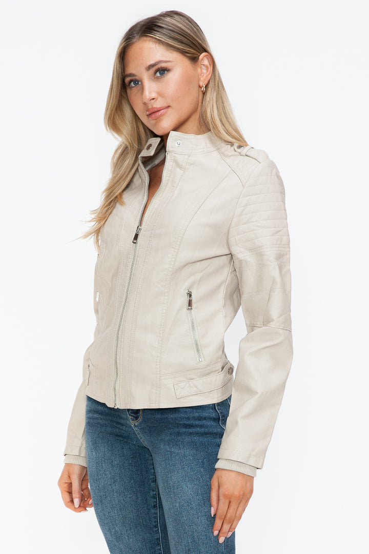 Salvia Ettore PU Leather Biker Jacket with Side Zip Pockets