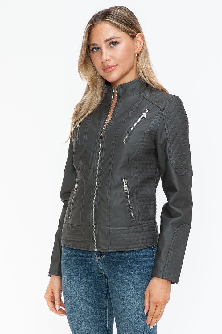 Salvia Ettore Faux Leather Zip Up Mock Neck Jacket