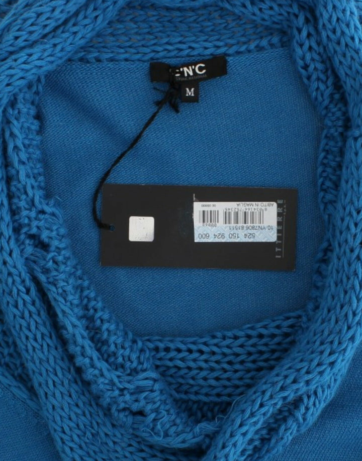 Costume National Chic Blue Scoop Neck Knit Sweater