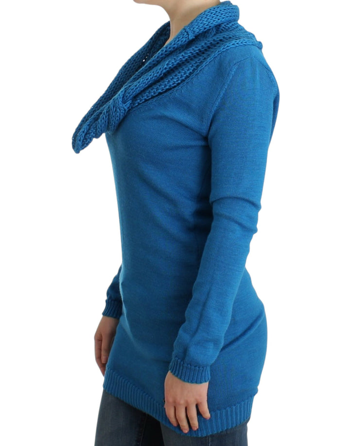 Costume National Chic Blue Scoop Neck Knit Sweater