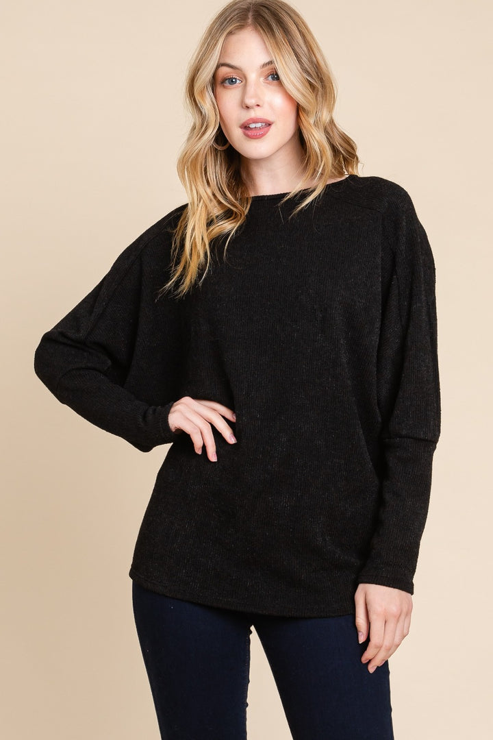 BOMBOM Drop Shoulder Long Sleeve Knit Top