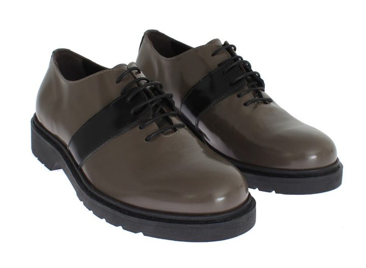 AI_ Elegant Gray Brown Leather Lace-up Shoes