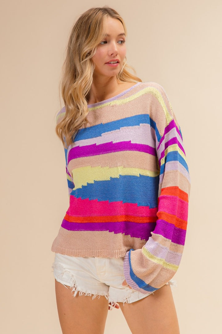 BiBi Multi Color Geometric Stripe Sweater