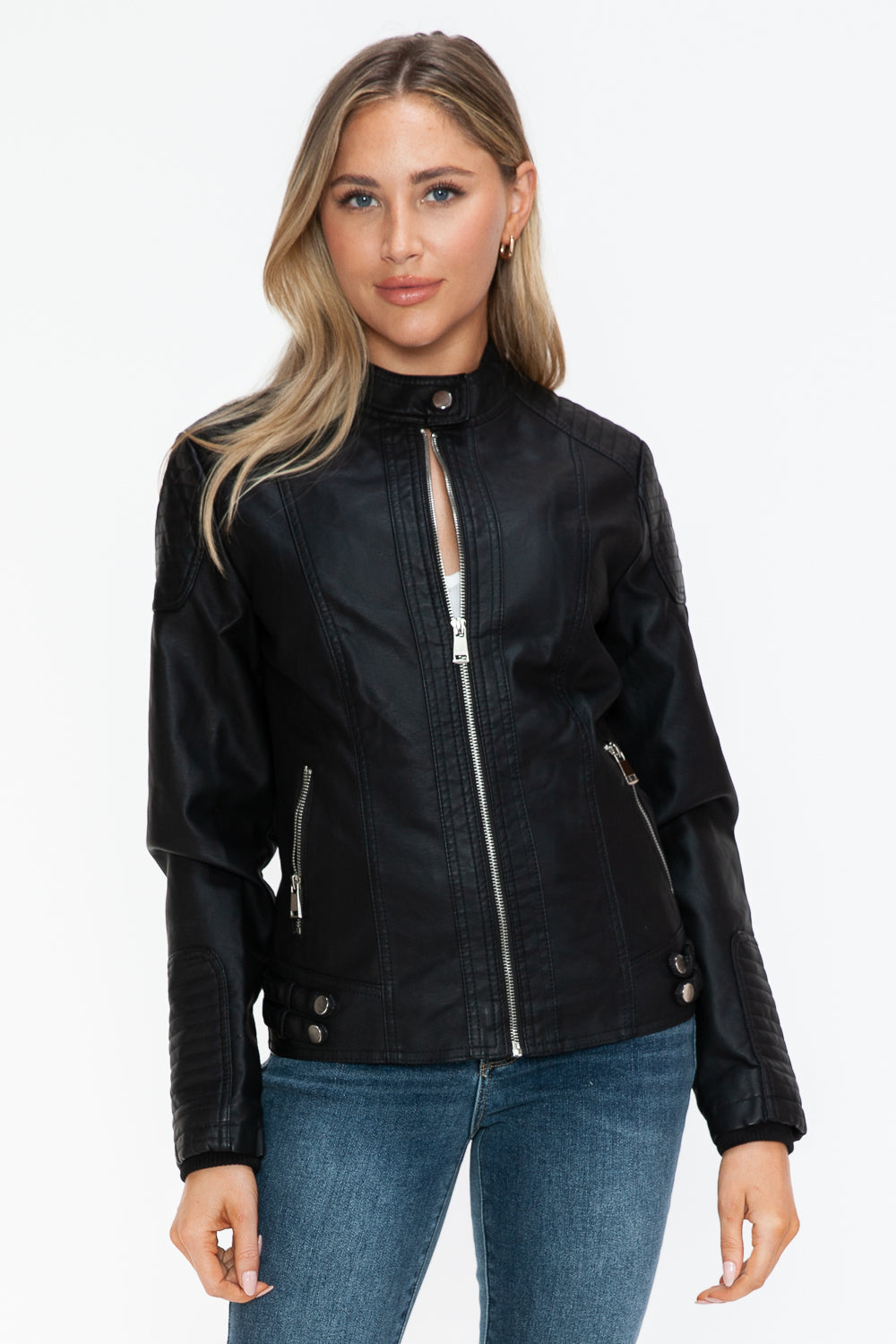 Salvia Ettore Faux Leather Biker Jacket with Side Zip Pockets