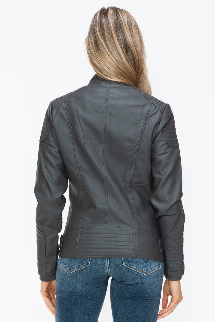 Salvia Ettore Faux Leather Biker Jacket with Side Zip Pockets