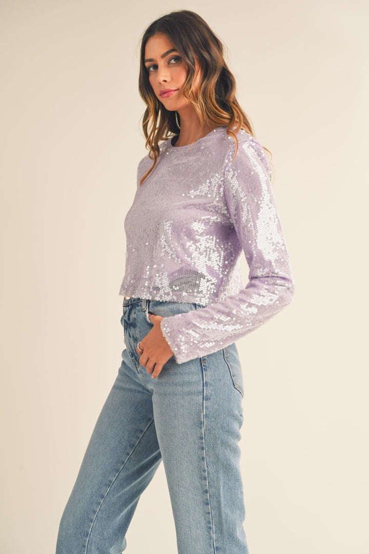 MABLE Crop Top mit Pailletten und Schulterpolstern