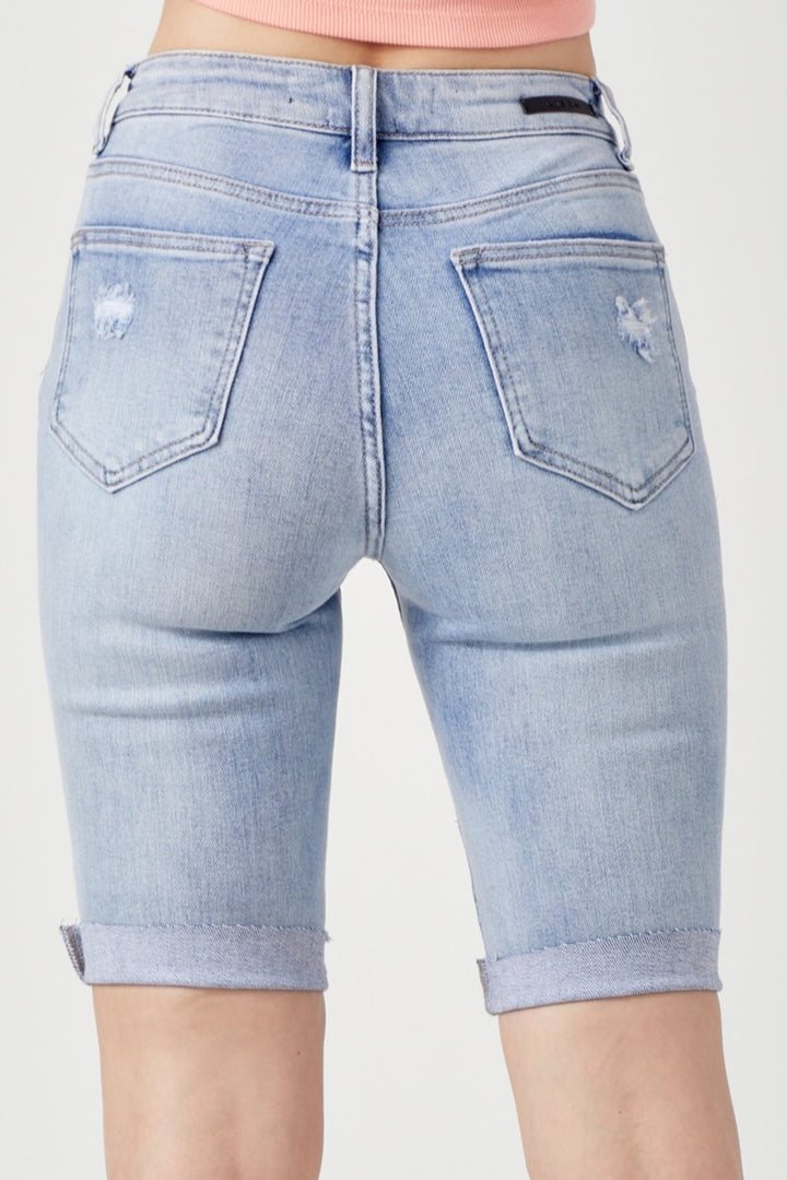 RISEN – Bermudashorts aus Distressed-Denim mit hohem Bund