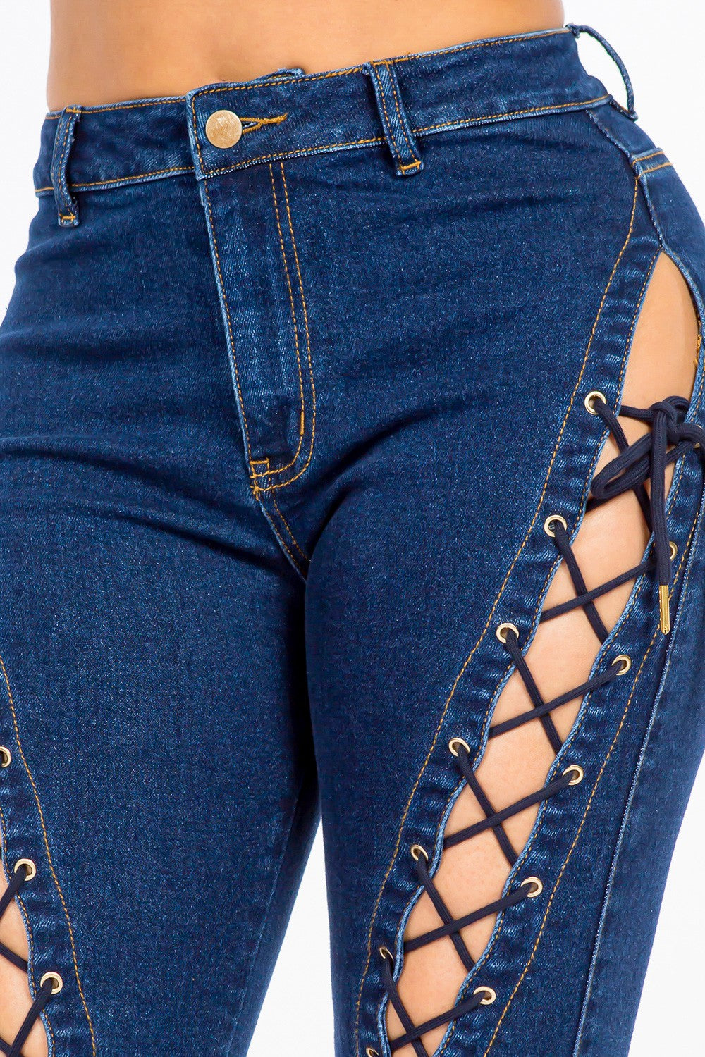 American Bazi High Rise Lace Up Jeans