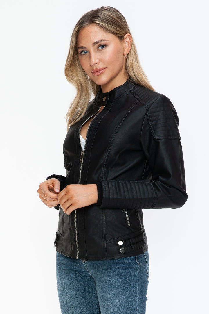 Salvia Ettore Faux Leather Biker Jacket with Side Zip Pockets