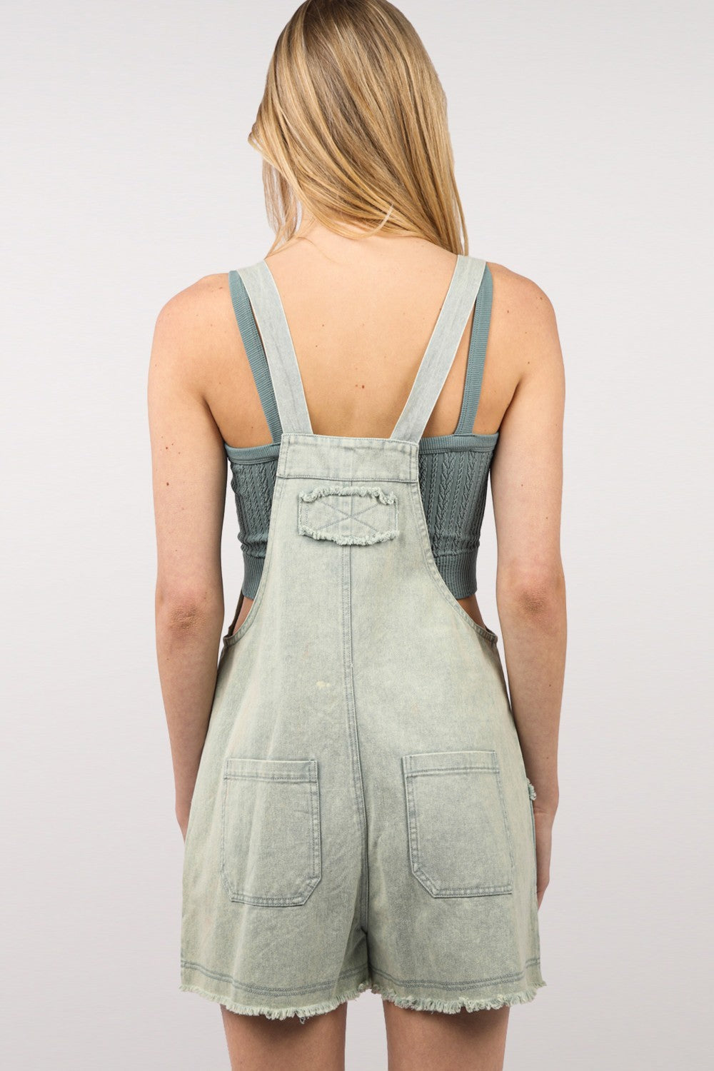 VERY J Washed Frayed Hem Denim Overall