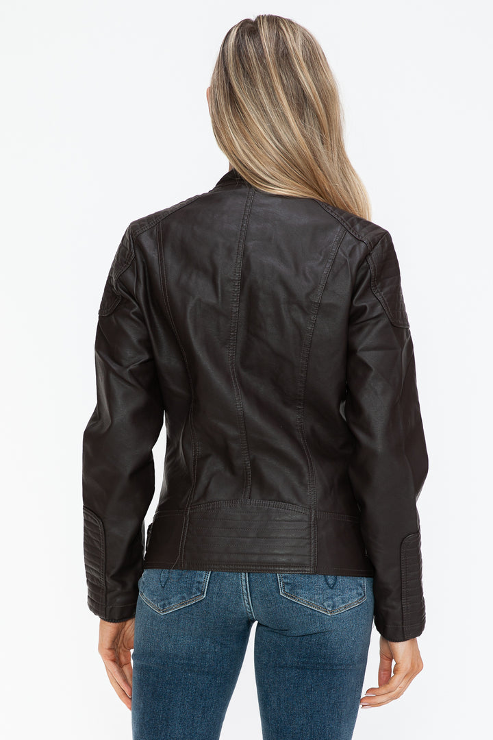 Salvia Ettore Faux Leather Biker Jacket with Side Zip Pockets