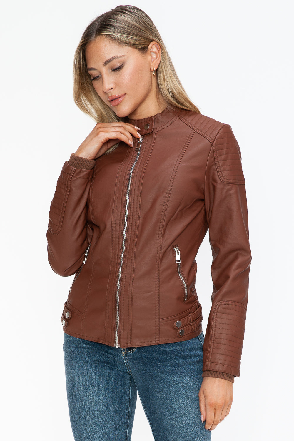 Salvia Ettore Faux Leather Biker Jacket with Side Zip Pockets