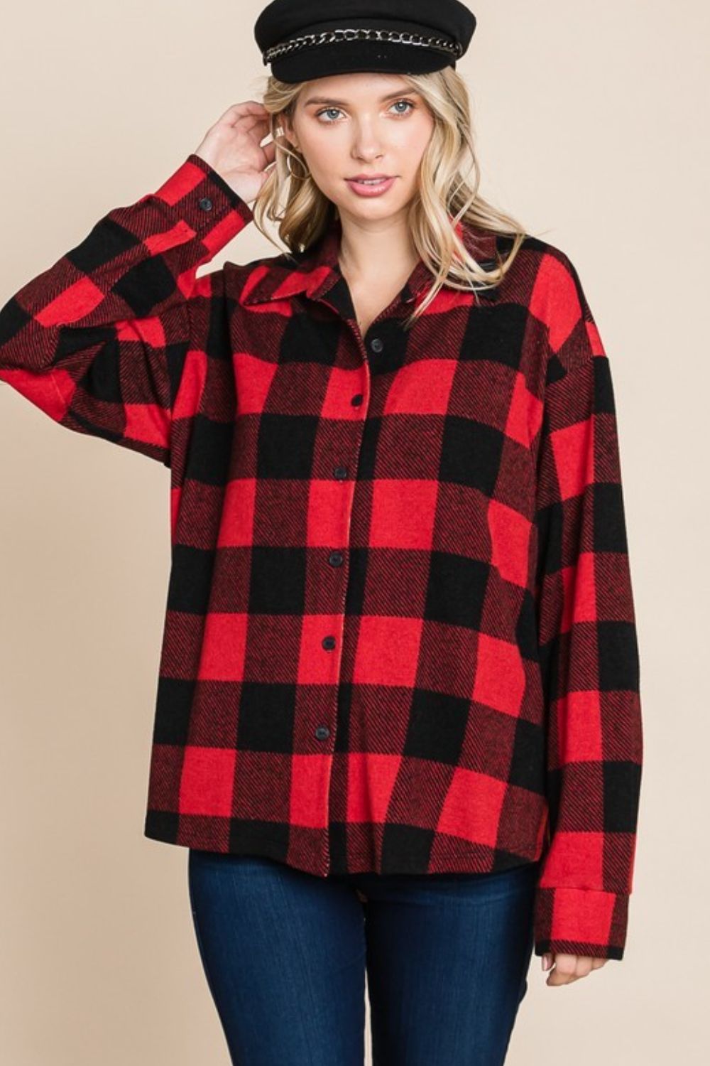 Super Lady Plaid Button Up Long Sleeve Shirt