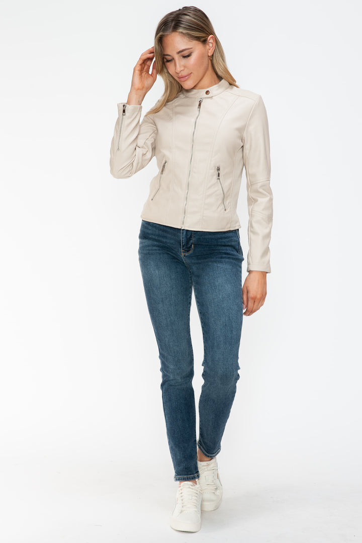 Salvia Ettore PU Leather Zip Up Jacket with Pockets