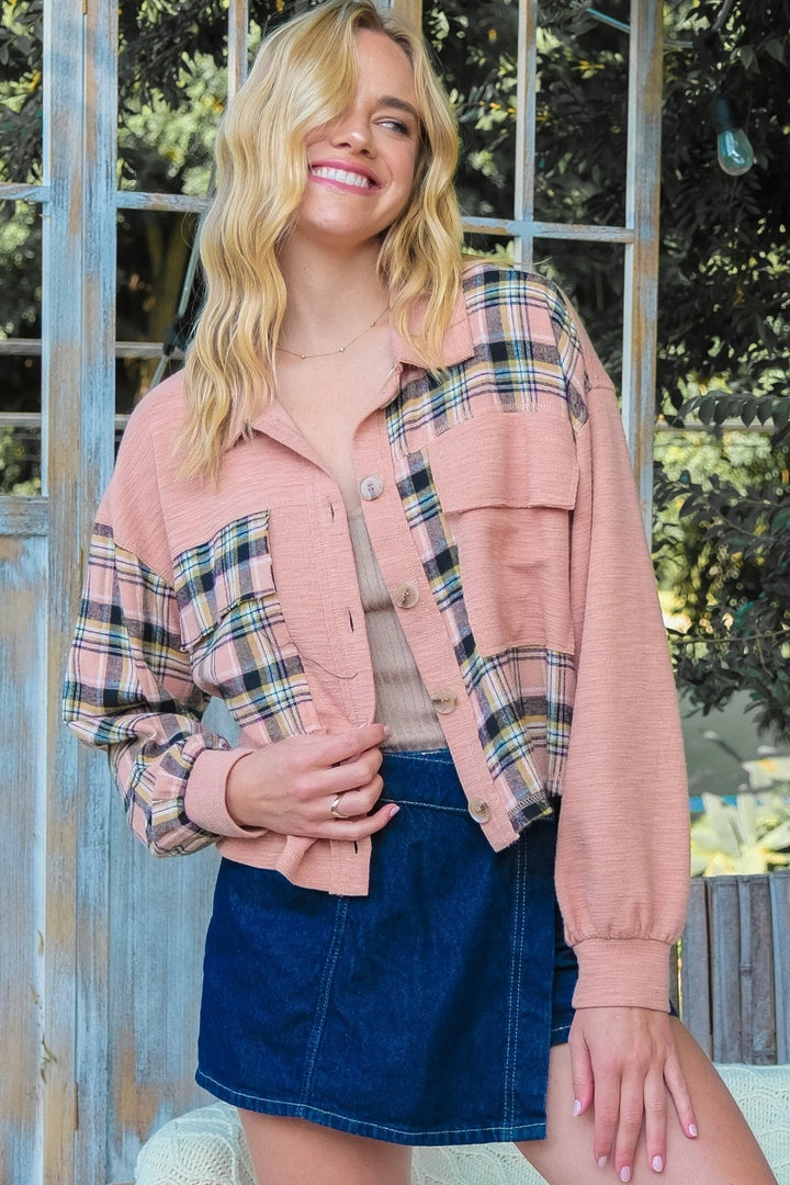 Hailey & Co Plaid Mixed Cropped Jacket