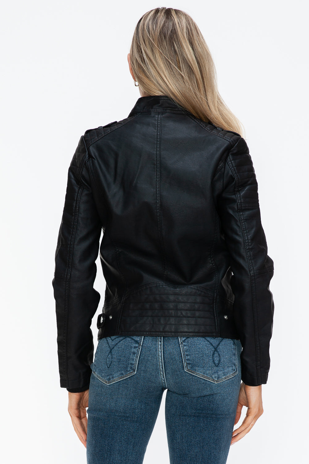 Salvia Ettore PU Leather Biker Jacket with Side Zip Pockets