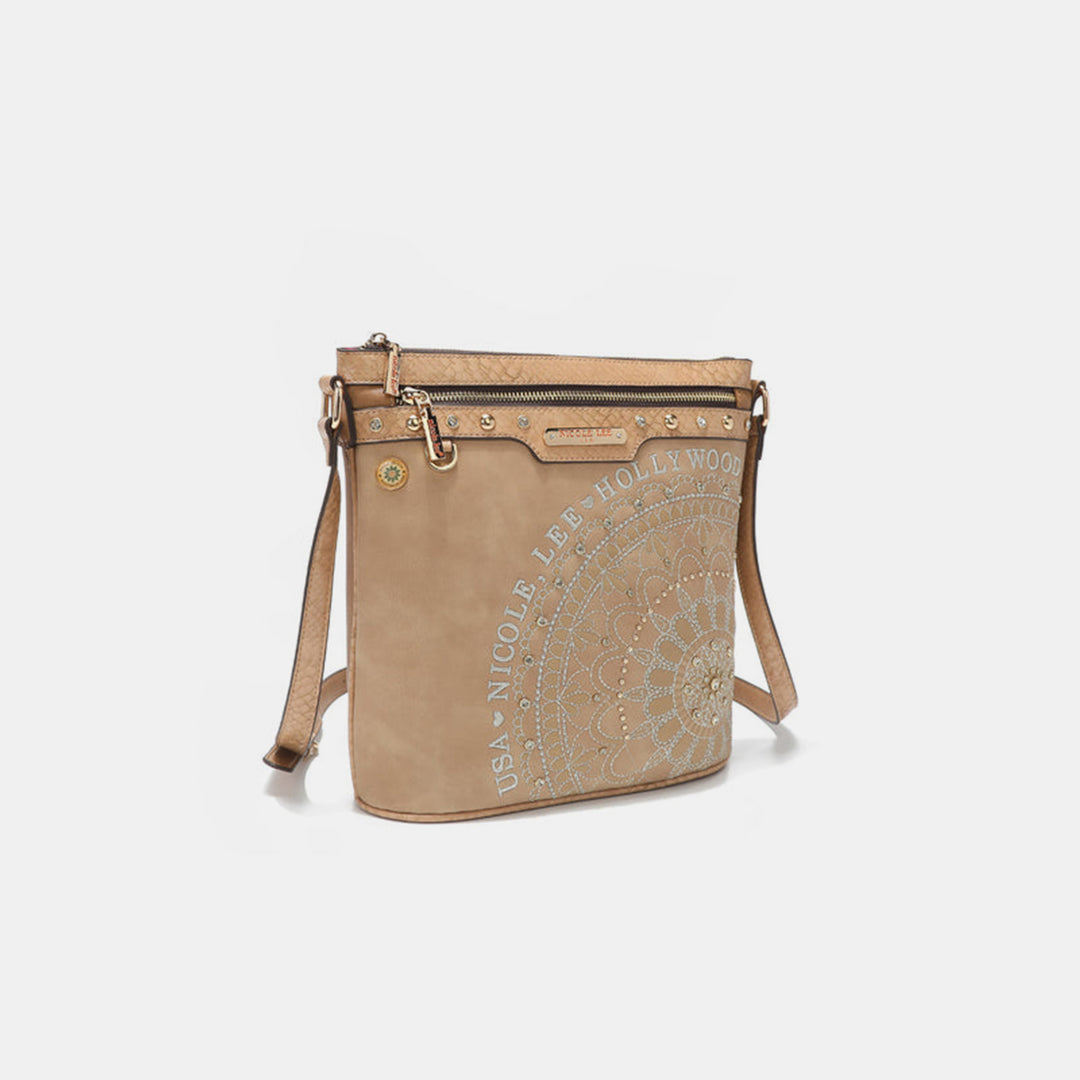 Nicole Lee USA Metallic Stitching Embroidery Inlaid Rhinestone Crossbody Bag