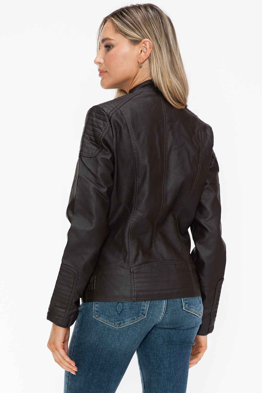 Salvia Ettore Faux Leather Biker Jacket with Side Zip Pockets