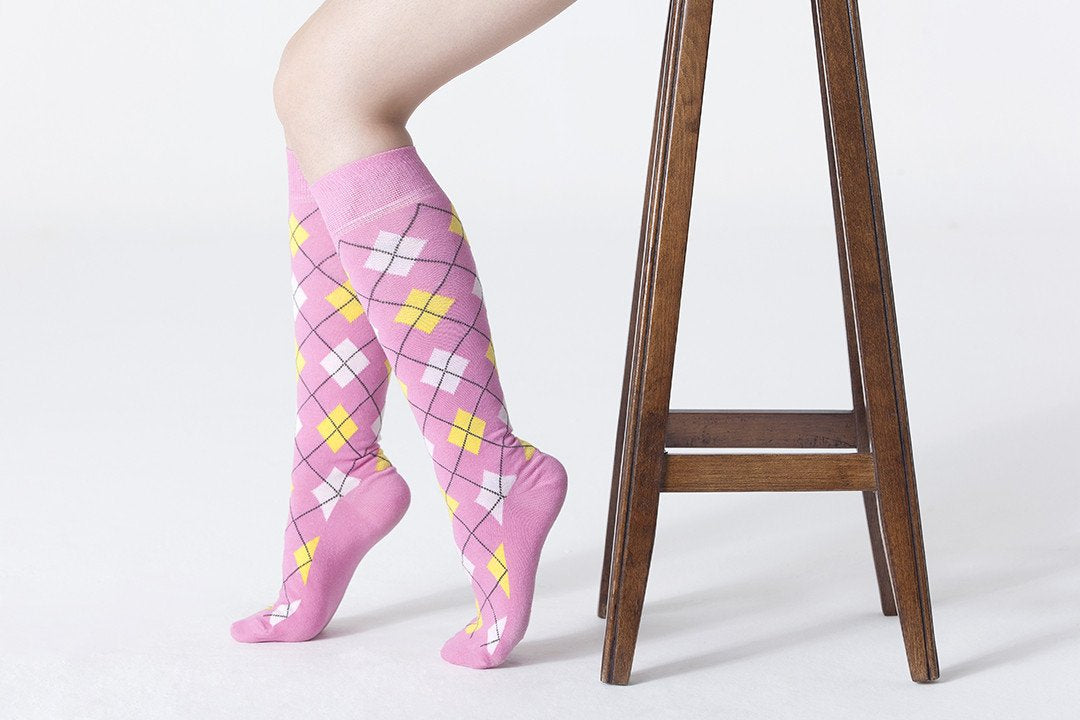 Women's Traditional Argyle Knee High Socks Set