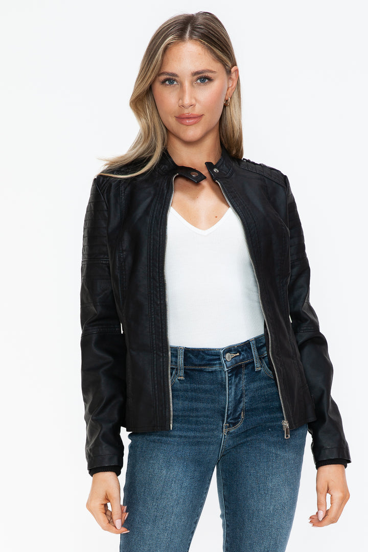 Salvia Ettore PU Leather Biker Jacket with Side Zip Pockets