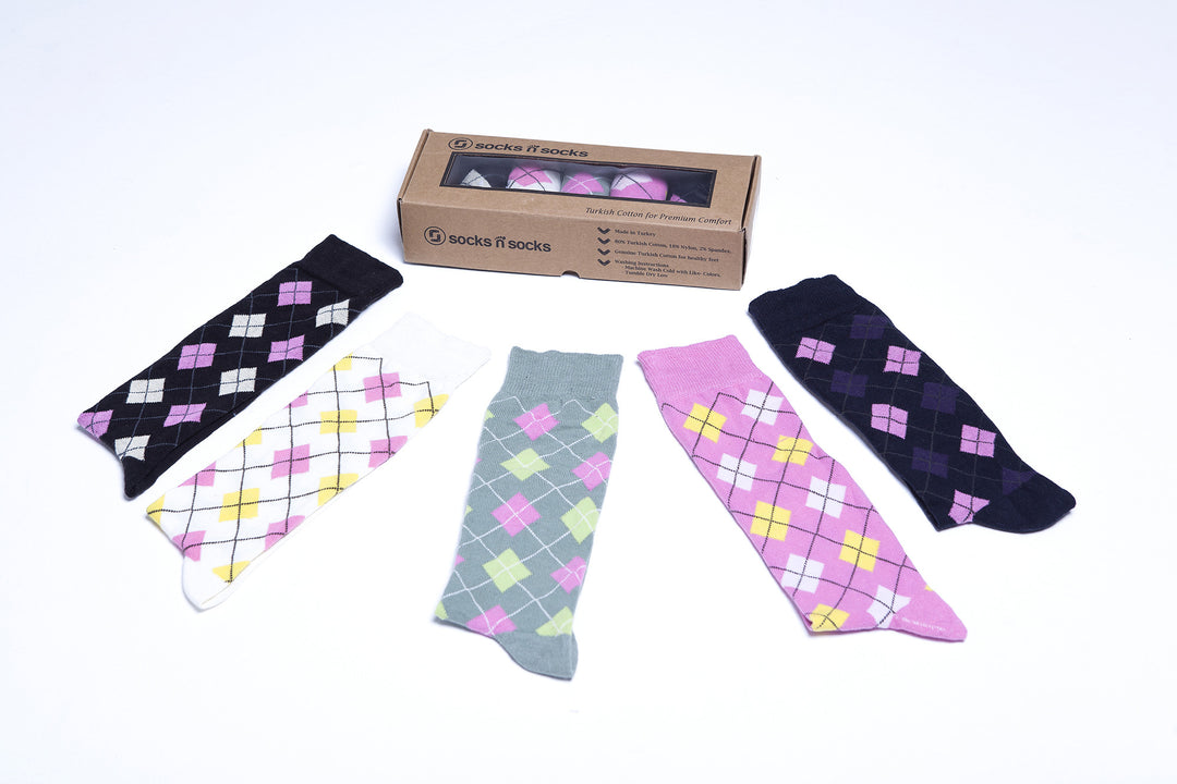 Women's Traditional Argyle Knee High Socks Set