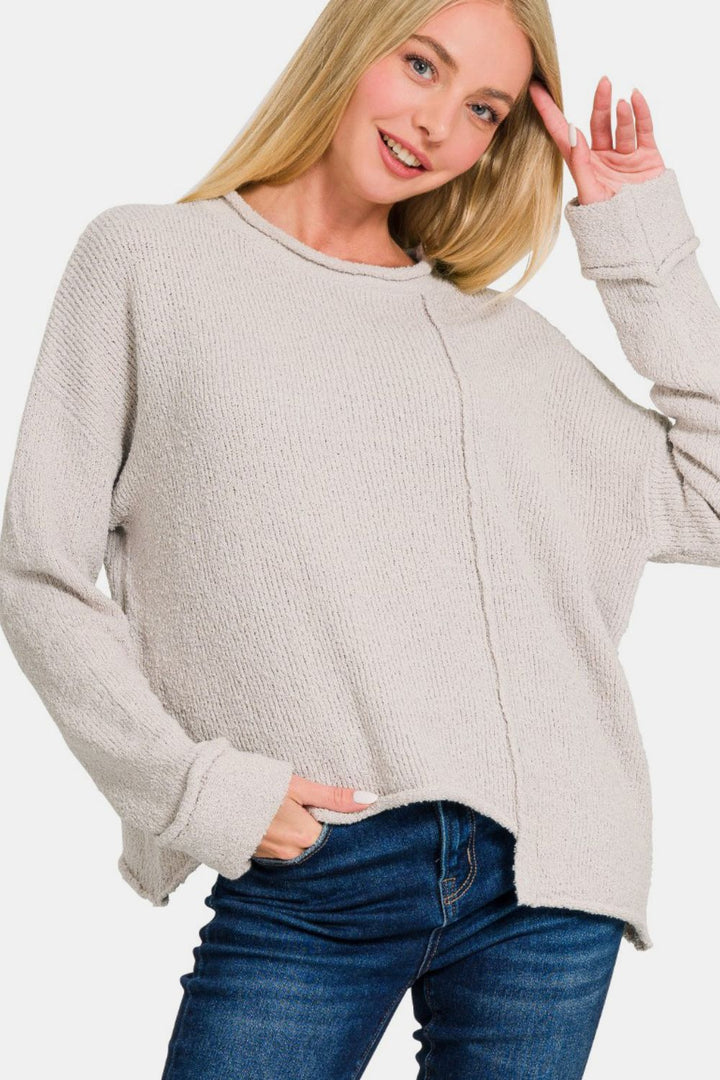 Zenana Pullover mit asymmetrischem Saum und überschnittenen Schultern