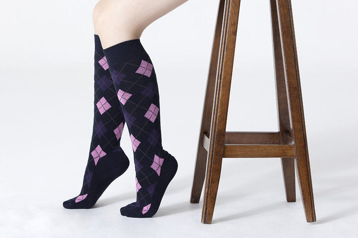 Women's Traditional Argyle Knee High Socks Set