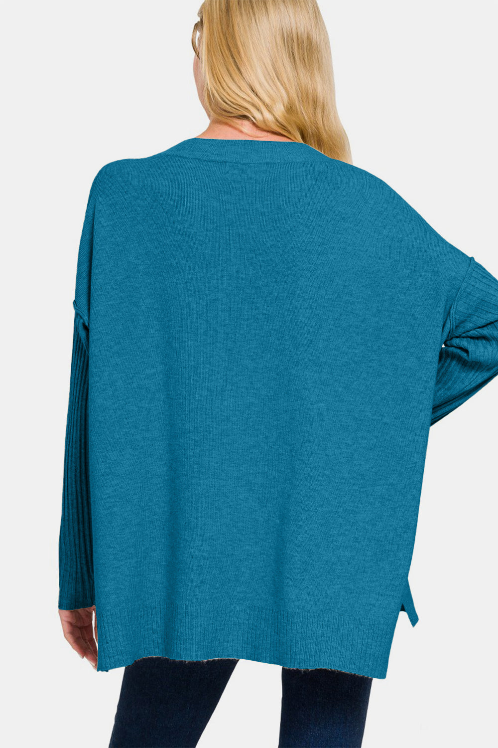 Zenana Pullover mit V-Ausschnitt und seitlichem Schlitz