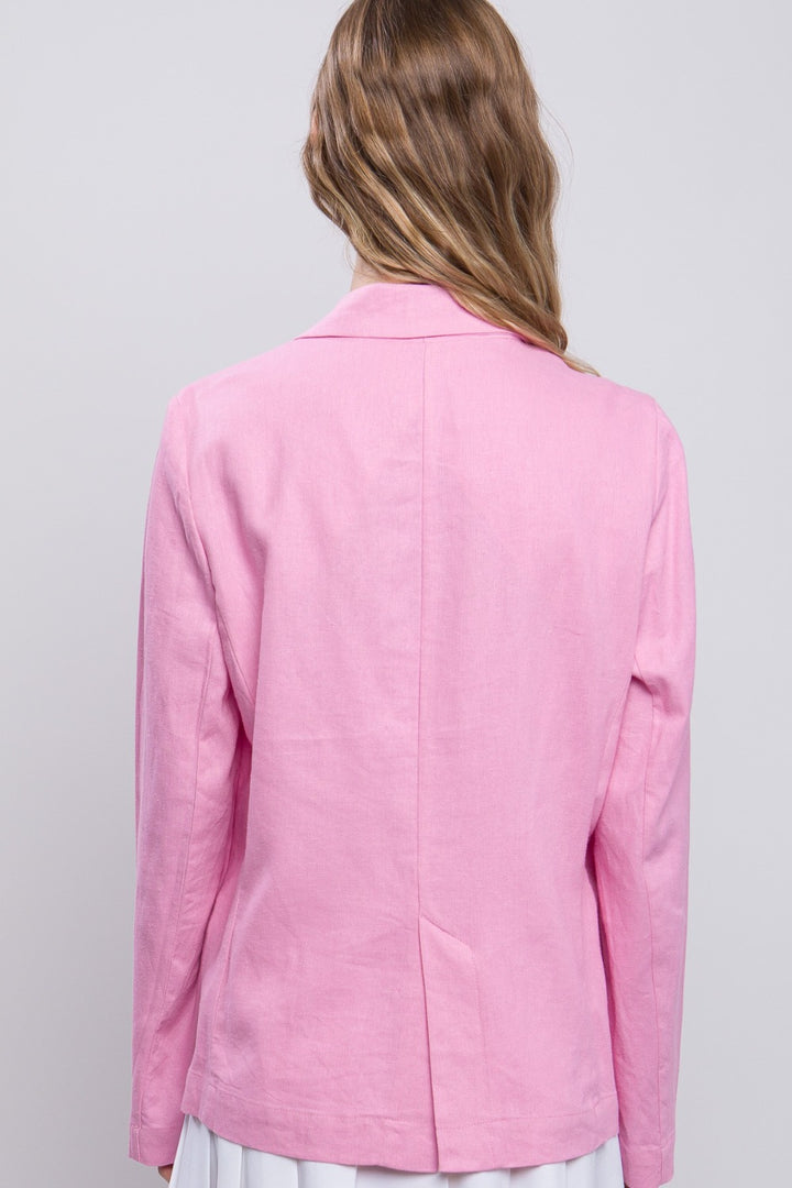 Love Tree One-Button Long Sleeve Linen Blazer